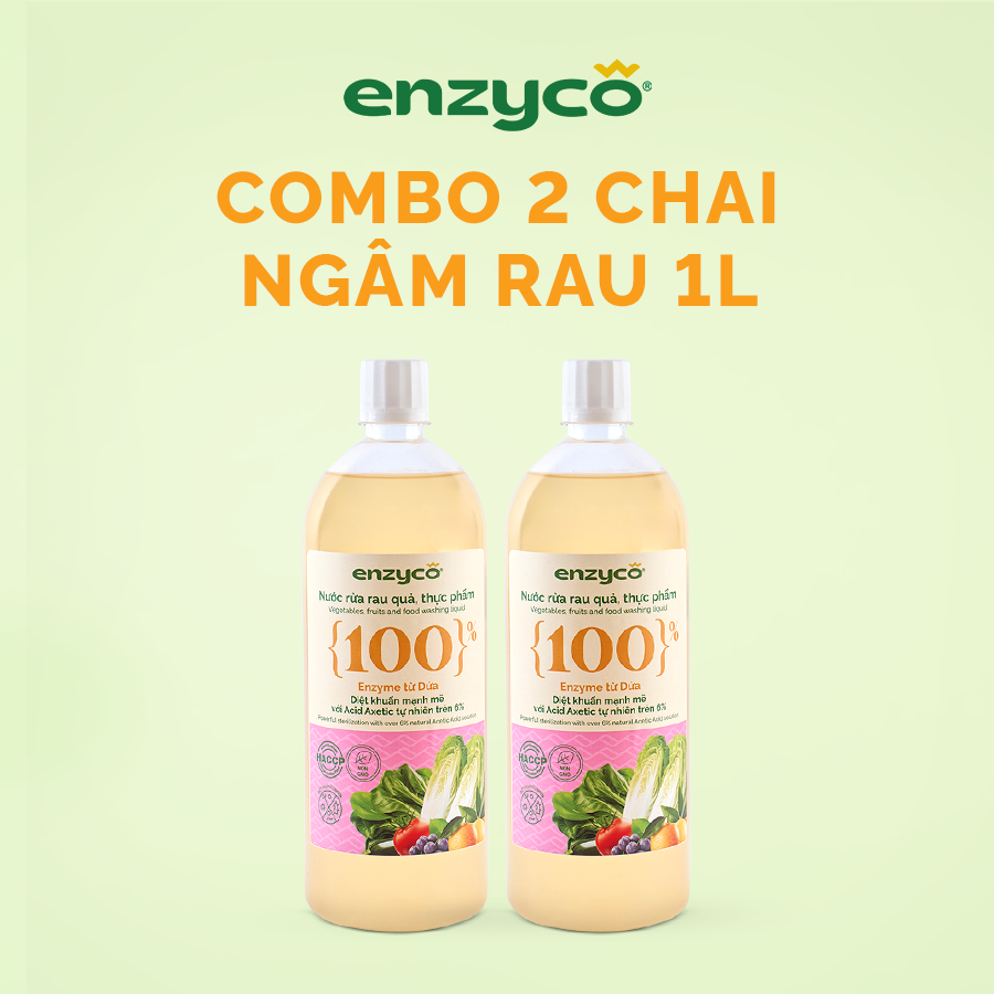 Combo 2 nước ngâm rửa rau củ quả, thực phẩm sinh học Enzyco 1L - 100% Enzyme Dứa