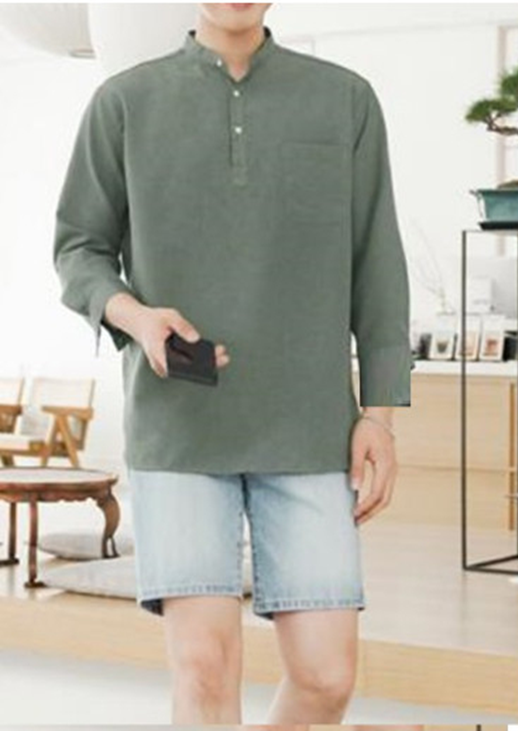 [HCM]Áo sơ mi nam cổ trụ chui đầu dài tay màu đen