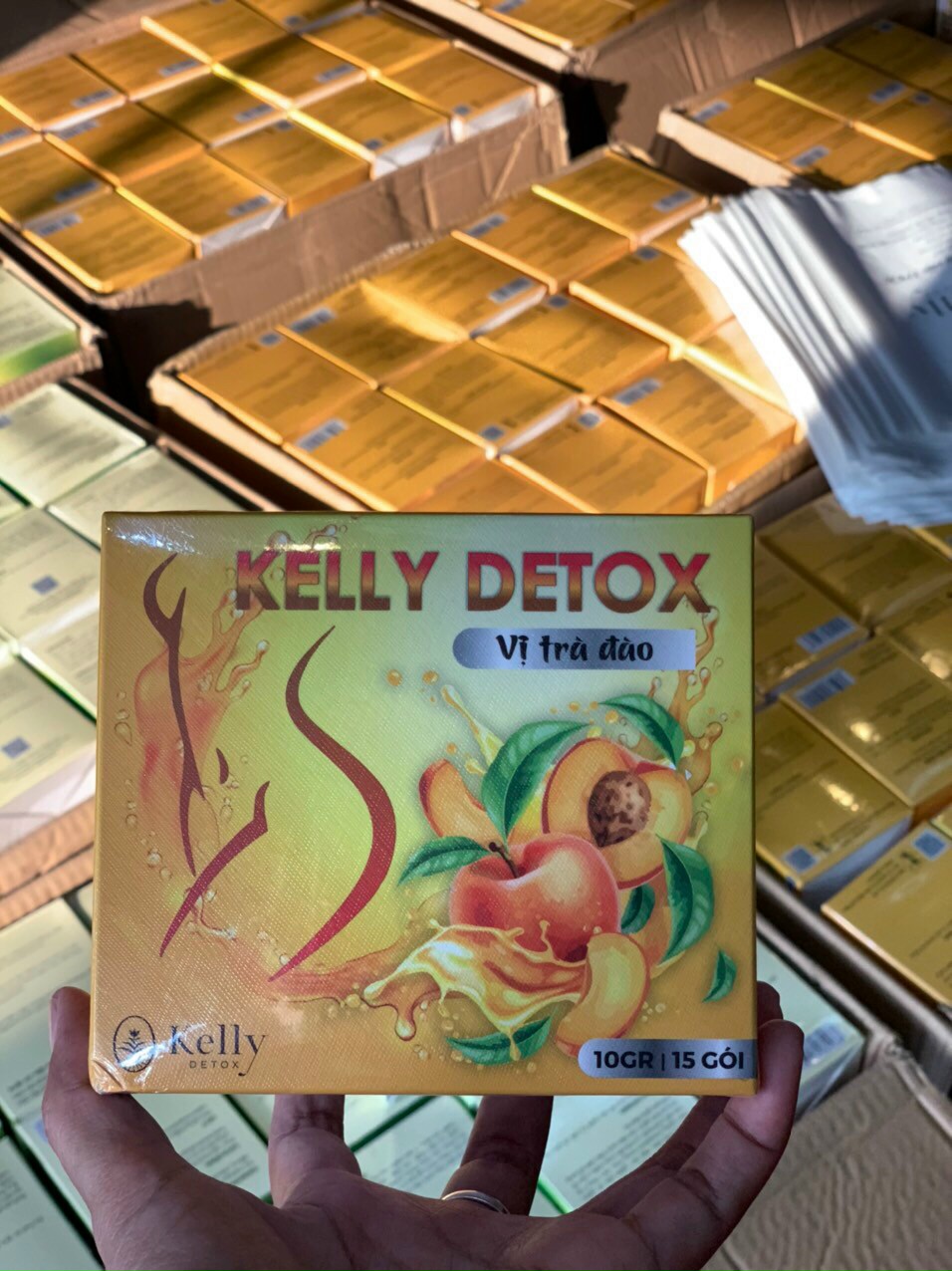 Trà đào Kelly Detox Chính hãng Hộp 15 gói