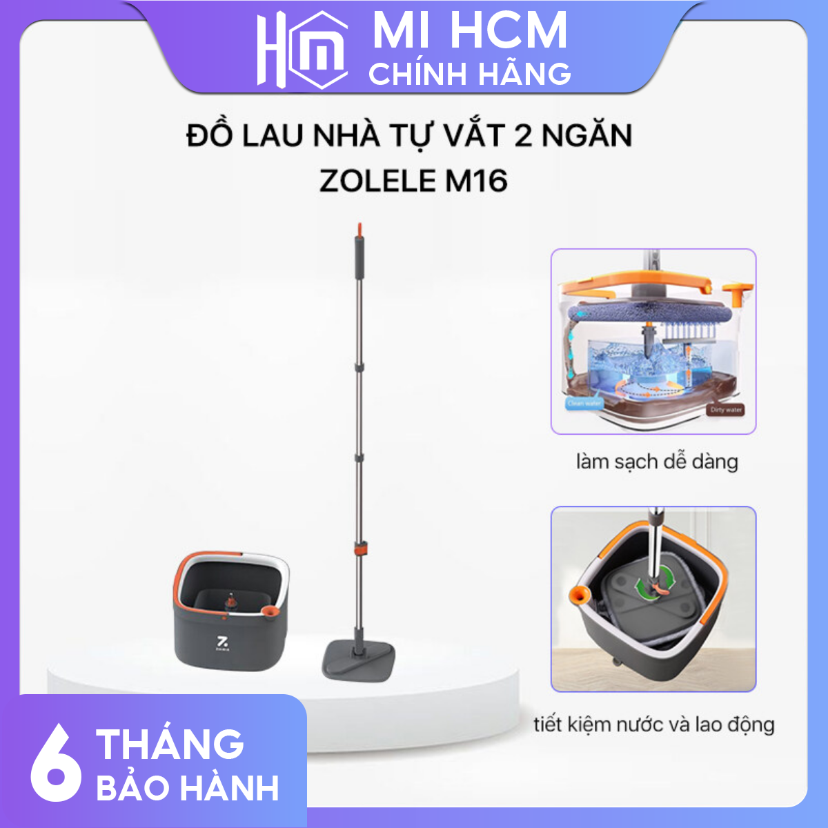 Đồ lau nhà tự vắt 2 ngăn Zolele M16 / Joybos M19 tự tách nước bẩn thông minh