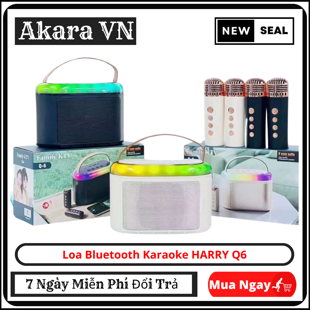 Loa Bluetooth Karaoke HARRY Q6 kèm 2 micro không dây Hát Karaoke Tại Nhà Thay Đổi Giọng Bảo Hành