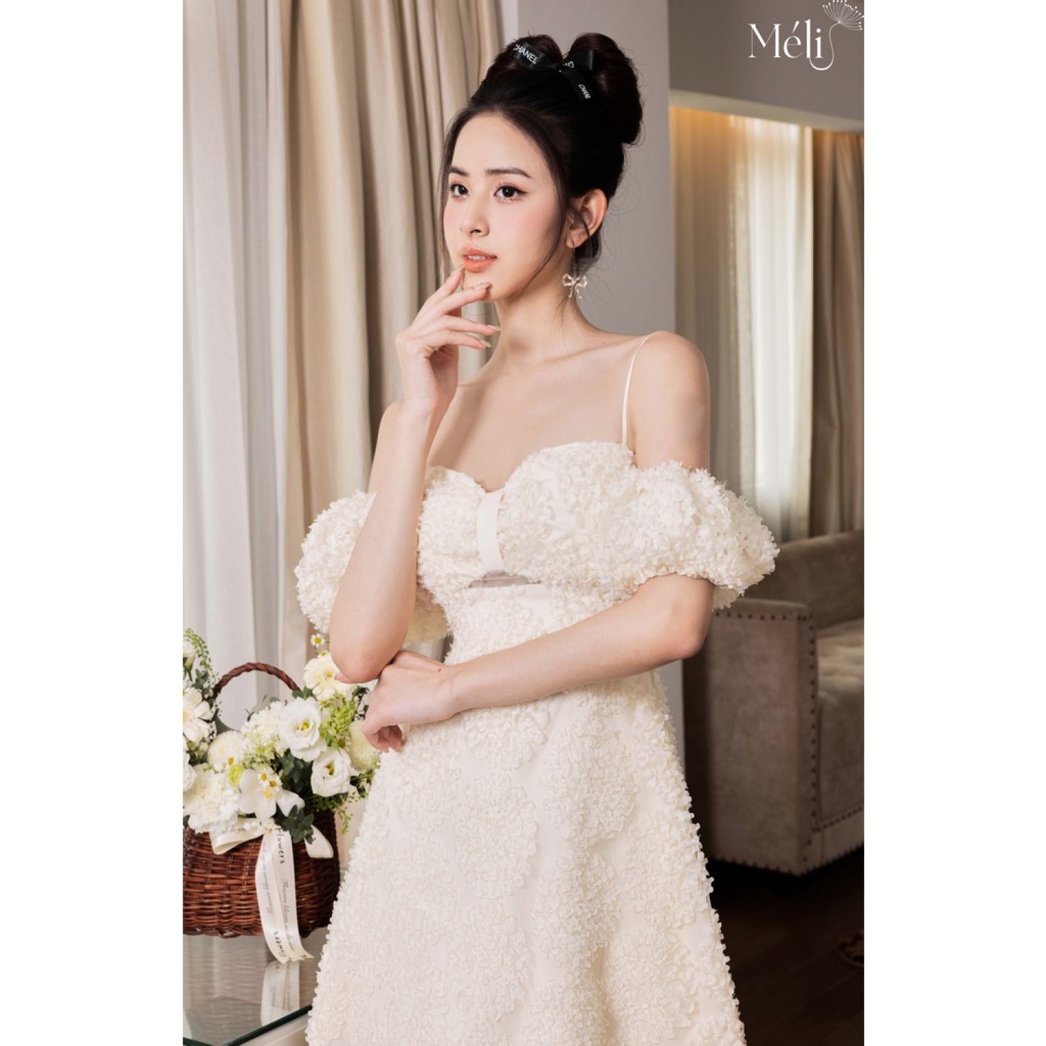 Váy 2d trễ vai tơ hoa - thiết kế cao cấp mèli