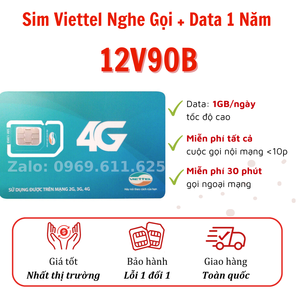 (1 Tỷ Phút Gọi) Sim 4G Viettel 10 số vào mạng trọn gói 1 năm- Tặng ngay 30GB/tháng Nghe gọi tỷ phút 