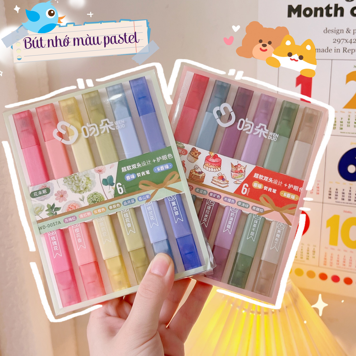 Bút highline, bút ghi nhớ, bút nhớ nhiều màu sắc, set 6 chiếc bút ghi nhớ 2 đầu xinh xắn
