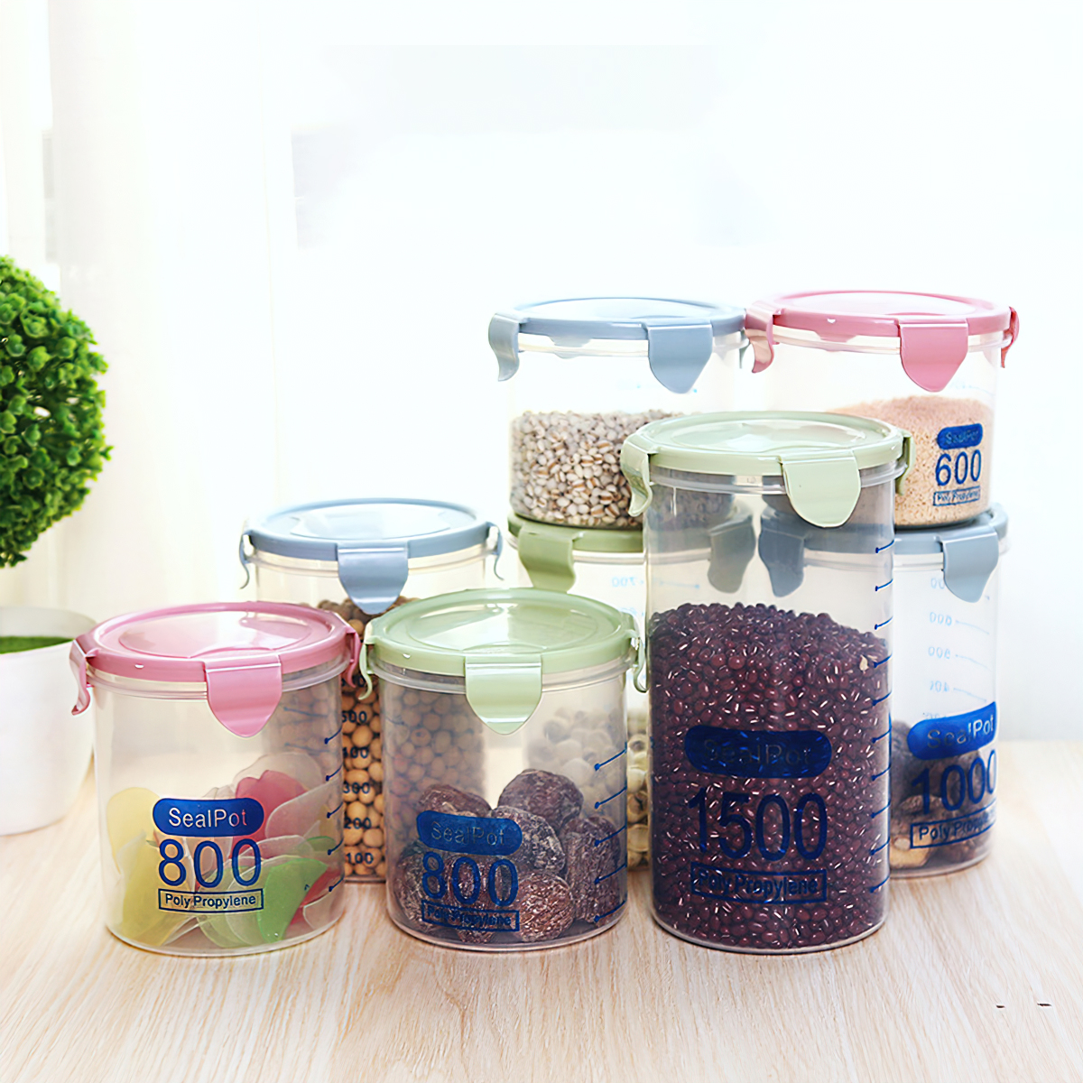 Hộp đựng thực phẩm gia vị tủ lạnh nhà bếp bằng nhựa kín trong suốt sức chứa lớn 600-1500ml CozyZone520