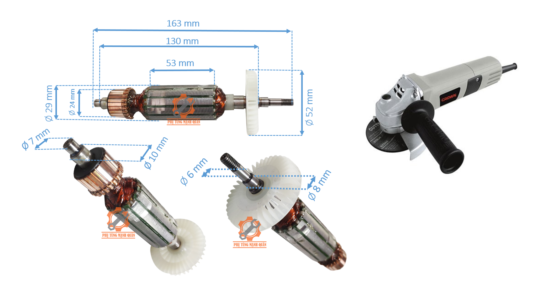 Rotor/ruột máy mài CROWN 959-1 tặng kèm chổi than cao cấp