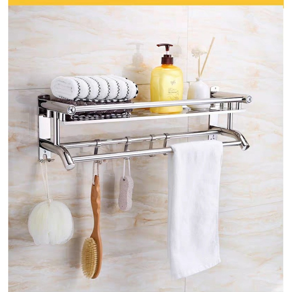 Kệ INOX 304, Giá Treo Khăn Nhà Tắm lắp đặt dán tường chịu tải 10kg Tặng kèm bộ đinh vít khoan tường - LU301