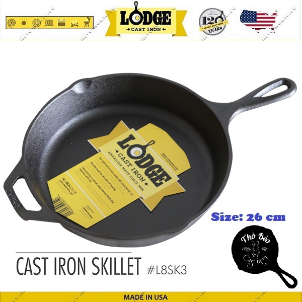 LODGE: Chảo gang thô size 26cm