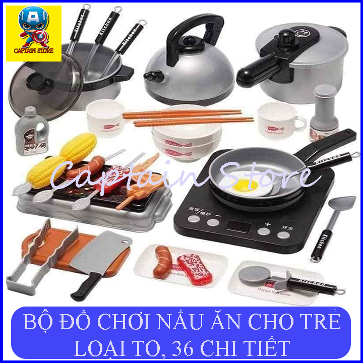 Bộ đồ chơi nấu ăn 36 món kèm thức ăn cho bé thỏa sức vui chơi sáng đạo với đam mê của mình - Bộ đồ chơi nấu ăn nhà bếp siêu xịn