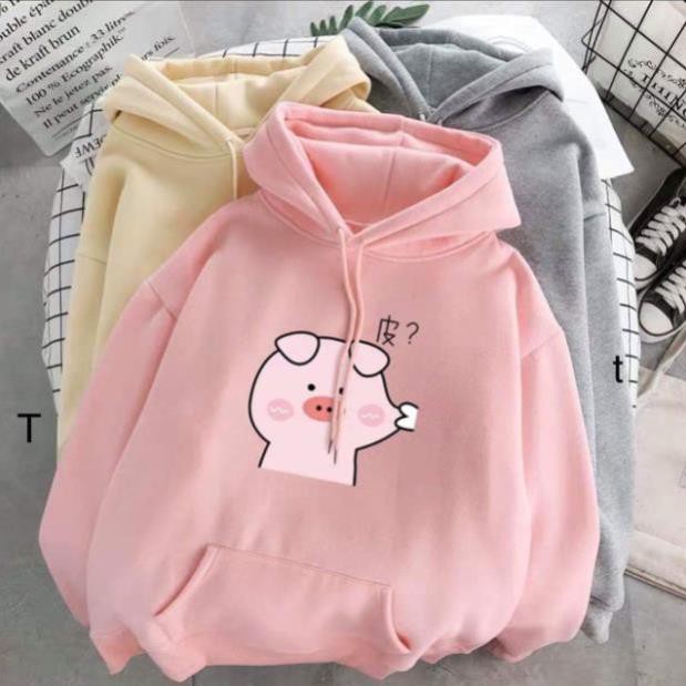 Áo hoodie chất nỉ dày dặn freesize nam nữ hình heo hồng cute dễ thương