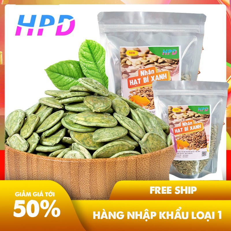 Nhân hạt bí HPD-Hạt bí tách vỏ nhập khẩu - hạt bí xanh rang không muối thượng hạng - đóng hộp 1000g