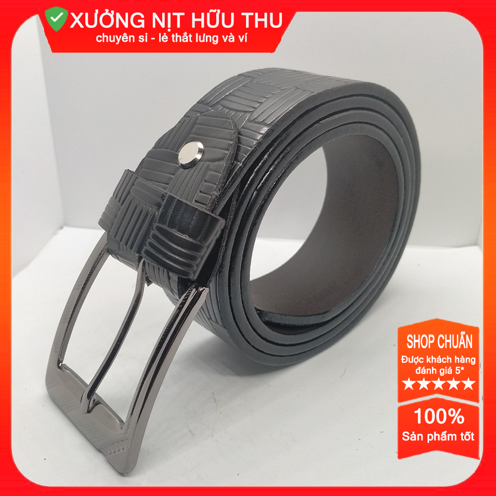 Thắt Lưng Nam - Dây Nịt Nam Vân Caro Đen Mặt Lăn - Bảo hành 12 tháng