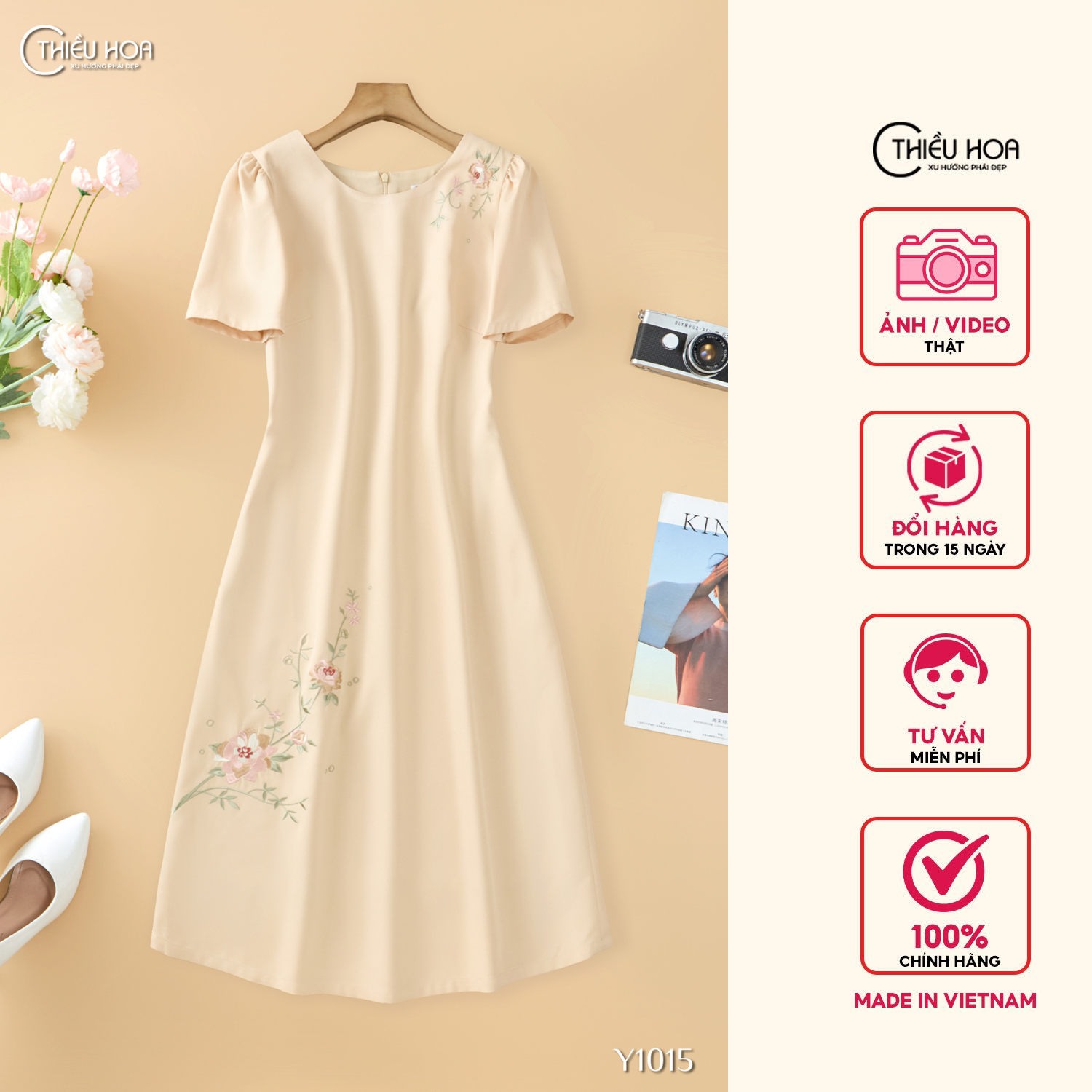 Đầm thiết kế tinh tế thanh lịch với chất liệu Cotton Lạnh Hàn Quốc sang trọng DD4Y1015 Thương hiệu Thiều Hoa