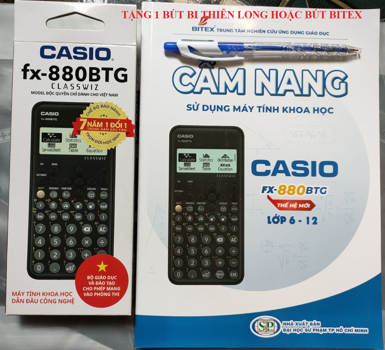 Combo máy tính casio 880btg đen và cẩm nang hdsd