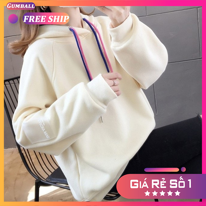 Áo hoodie nữ form rộng áo khoác hoodie trơn chất vải dày dặn, lót lông nỉ phong cách Hàn Quốc