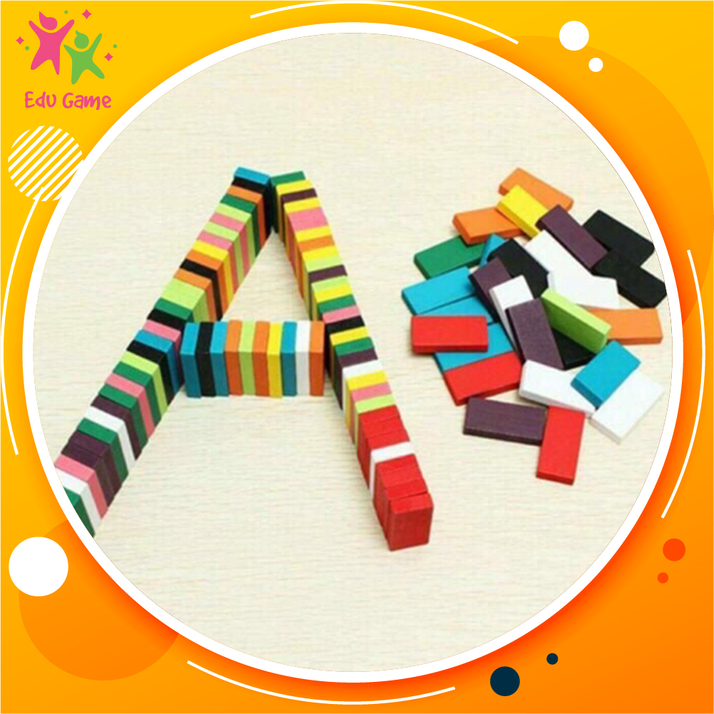 Domino 120 thanh bằng gỗ nhiều màu kích thước 4,4cm - Đồ chơi trẻ em xếp hình an toàn cho bé từ 2 tuổi phát triển tư duy logic thông minh