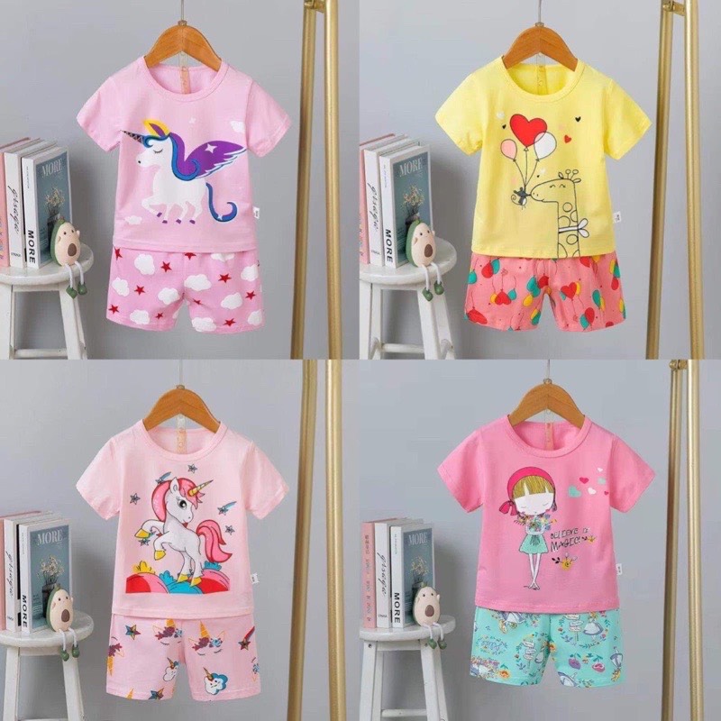 Đồ bộ bé gái- Bộ thun cotton quảng châu xuất hàn cho bé gái từ 15-25kg