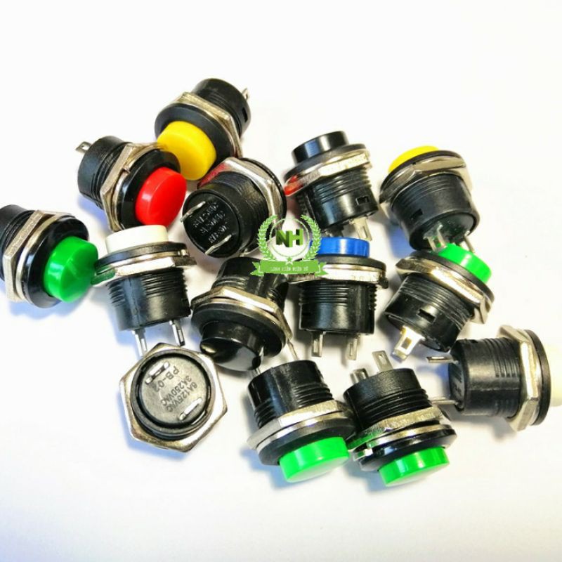 5 chiếc công tắc/ nút nhấn nhả/ đề loại to 15mm- màu sắc ngẫu nhiên đỏ-xanh