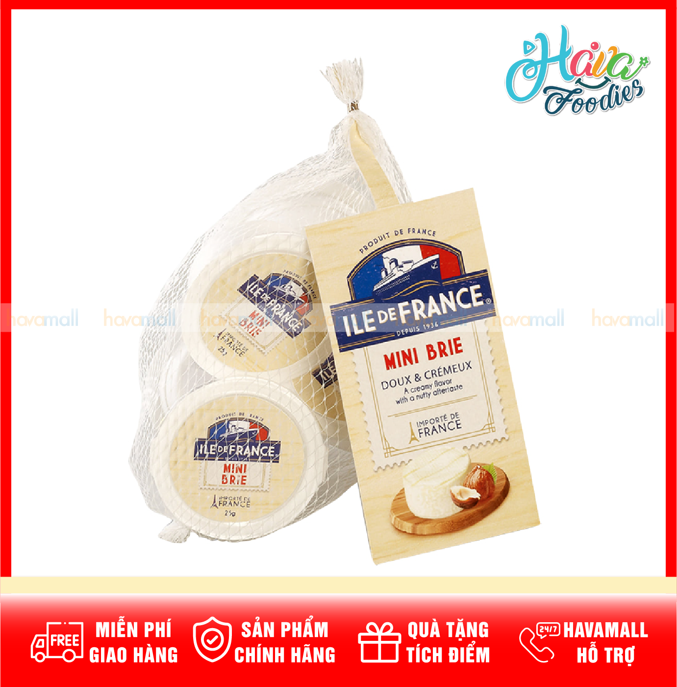 [HOÀN TIỀN MAX 10%] [CHỈ GIAO HỎA TỐC 2H TẠI HCM] Phô Mai Ile De France Brie Mini 25g (5x25g) – Mini Brie Cheese