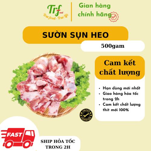Sườn sụn non heo Truefood nhập khẩu thái lát ăn lẩu khay 500g