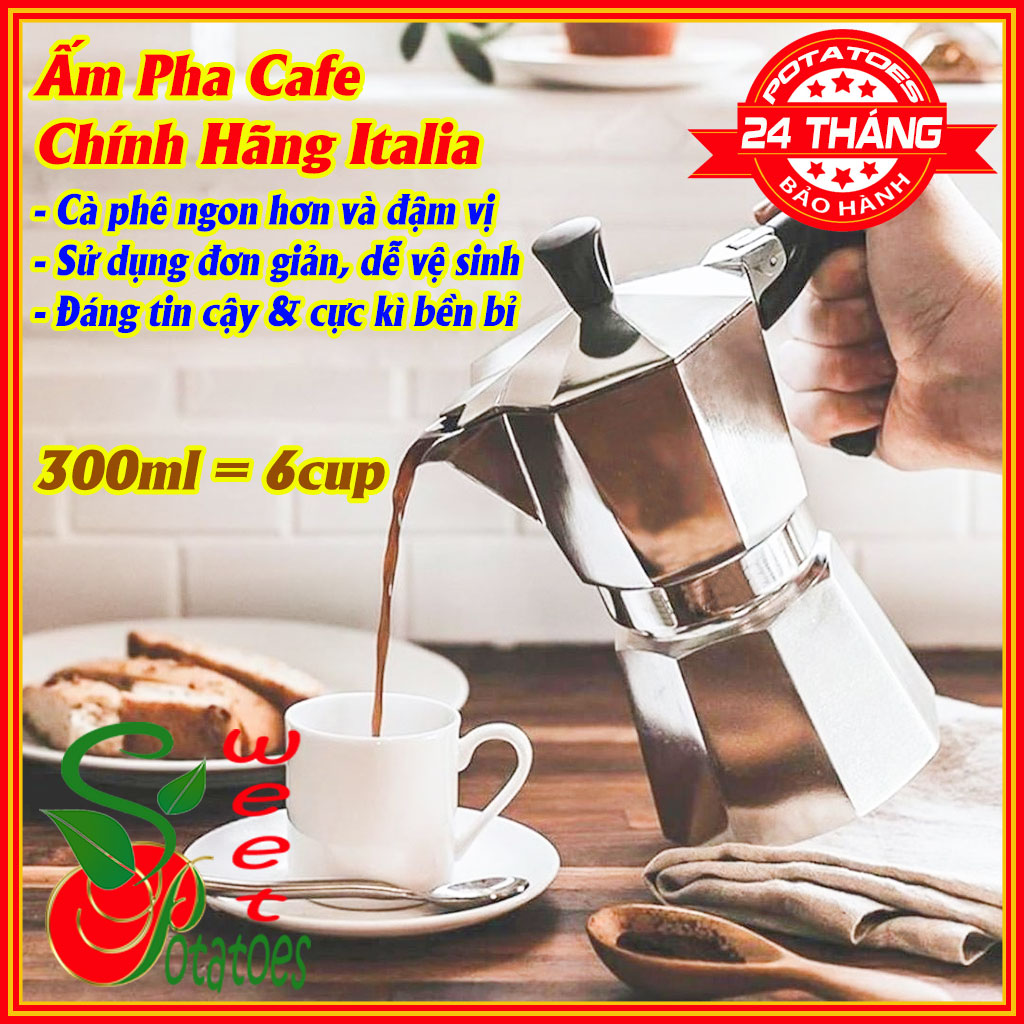Bình pha cafe Moka Pot 300ml Loại Tốt - Ấm pha cafe - Bình pha cà phê - Ấm pha cà phê - Ấm pha cafe siêu tốc - Máy pha cà phê ,Có thể sử dụng là ấm pha trà, ấm pha chè, ấm pha trà mini