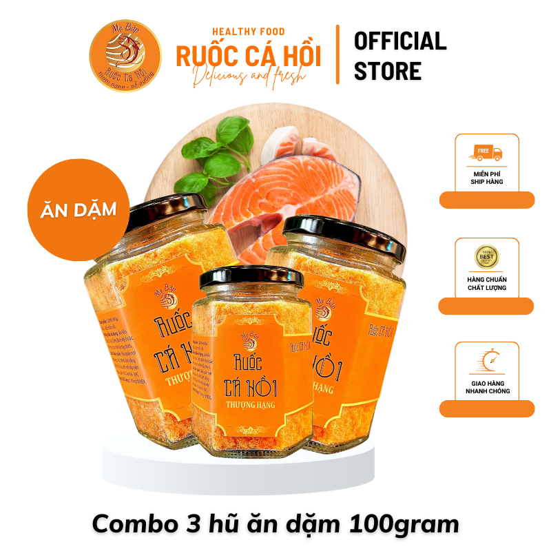 Combo 3 hũ ruốc cá hồi mẹ bắp, ruốc ăn dặm cho bé không phụ gia