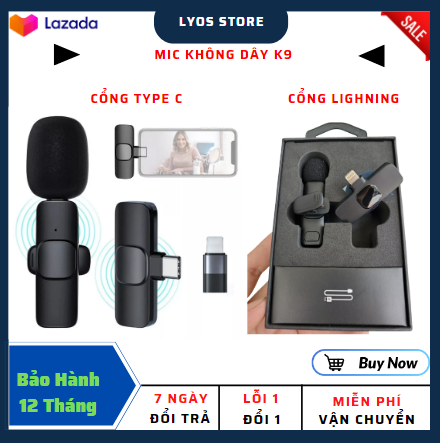 Mic cài áo không dây micro không dây cài áo k9 pro mic thu âm cho điện thoại khử tiếng ồn quay video vlog review sản phẩm kết nối androi type c, iphone lightning mic thu âm livestream, ghi âm chống ồn bảo hành 12 tháng