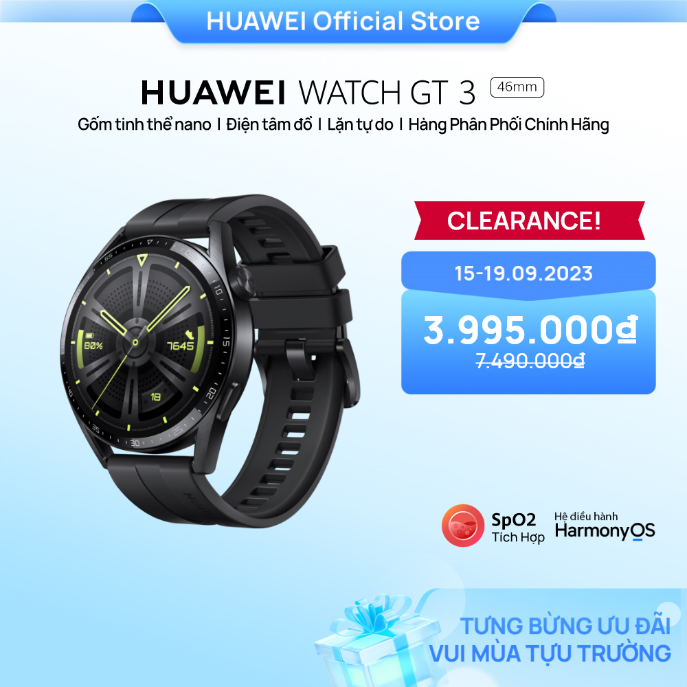 TRẢ GÓP 0 Đồng Hồ Thông Minh HUAWEI WATCH GT 3 46mm Theo Dõi Spo2 Cả Ngày Huấn Luyện Viên Chạy Bộ AI Thời Lượng Sử Dụng Pin Dài