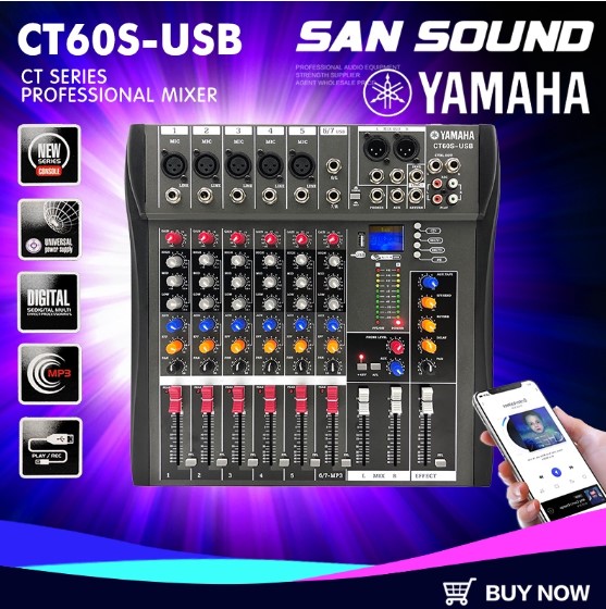 Bộ Điều Khiển Âm Thanh Mixer YAMAHA CT60SUSB Bộ Trộn DJ 8 Kênh Dành Cho Bộ Trộn Sân Khấu Lớn Mức Đèn LED Hai Màu Có Độ Chính Xác Cao Chế Độ Giành Cho Reverbecho Delay Kết Nối Bluetooth Âm Thanh Cho Ra Mượt Mà Trong Trẻo