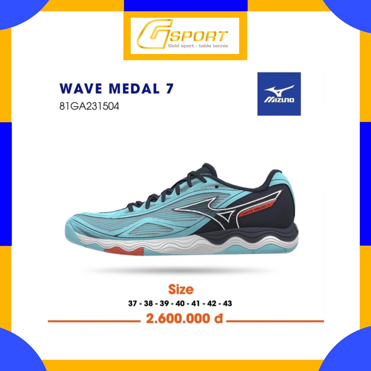 Giày bóng bàn mizuno wave medal 7 - hàng chính hãng mizuno made in viet nam