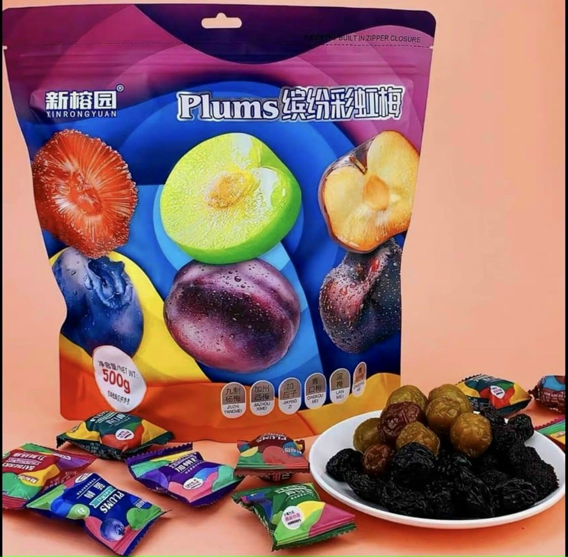 Ô mai trái cây Plum mix 6 loại 500g - Cherry, việt quất, mơ, mận vàng