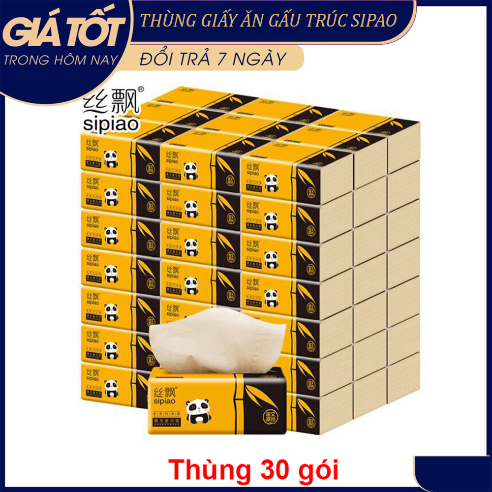 Giấy ăn siêu dai - Thùng Giấy Ăn Gấu trúc Hộp, 1 Thùng Giấy Ăn siêu mịn không chất tẩy trắng (1 gói 300 tờ), Thùng khăn ăn gấu trúc Sipiao, Thùng 30 gói giấy
