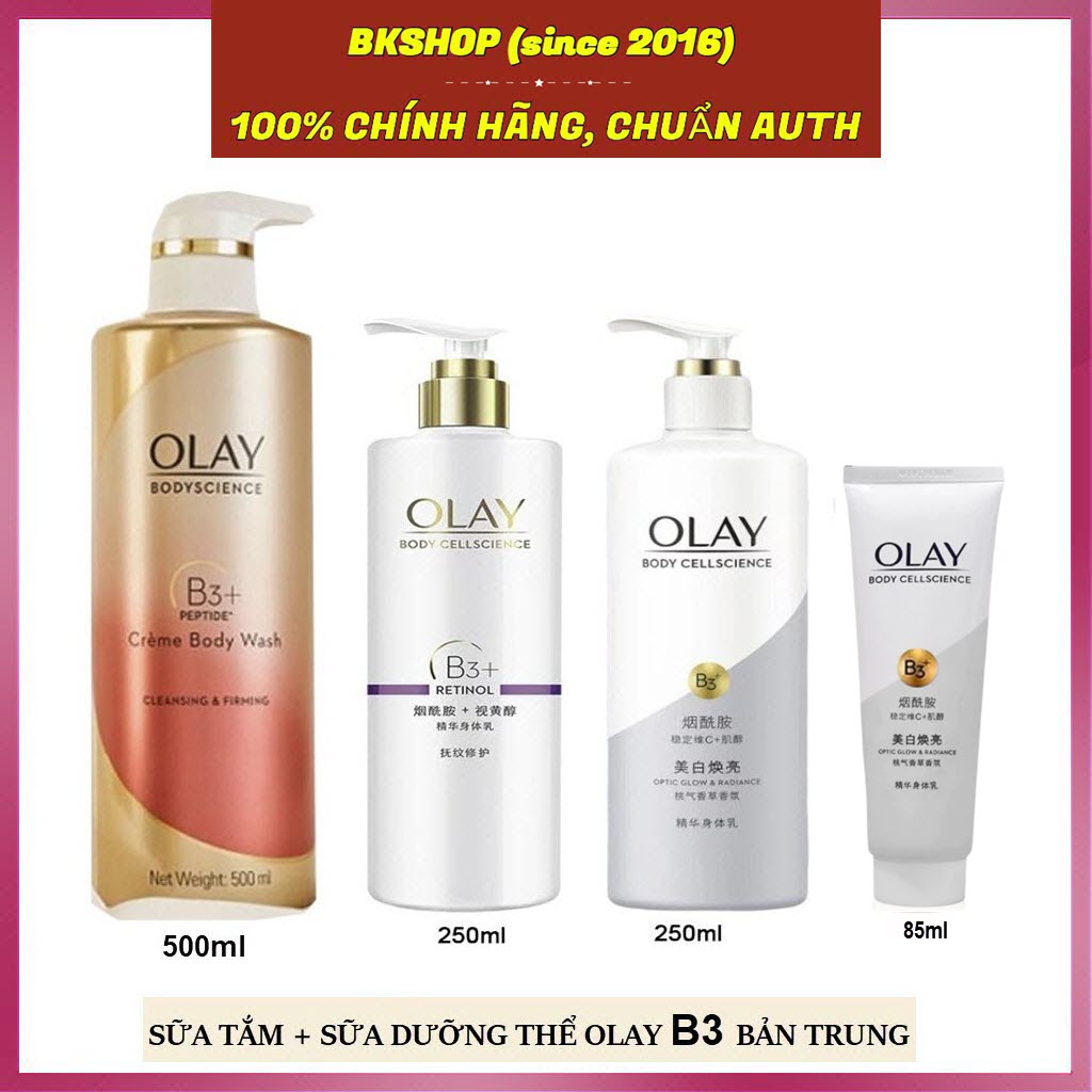 HOÀN TIỀN 15% - [Chính Hãng] Sữa Tắm - Sữa Dưỡng Thể OLAY Vitamin B3(Niacinamide)+ Retinol +Vitamin C Dưỡng Trắng Da Dưỡng Ẩm Da