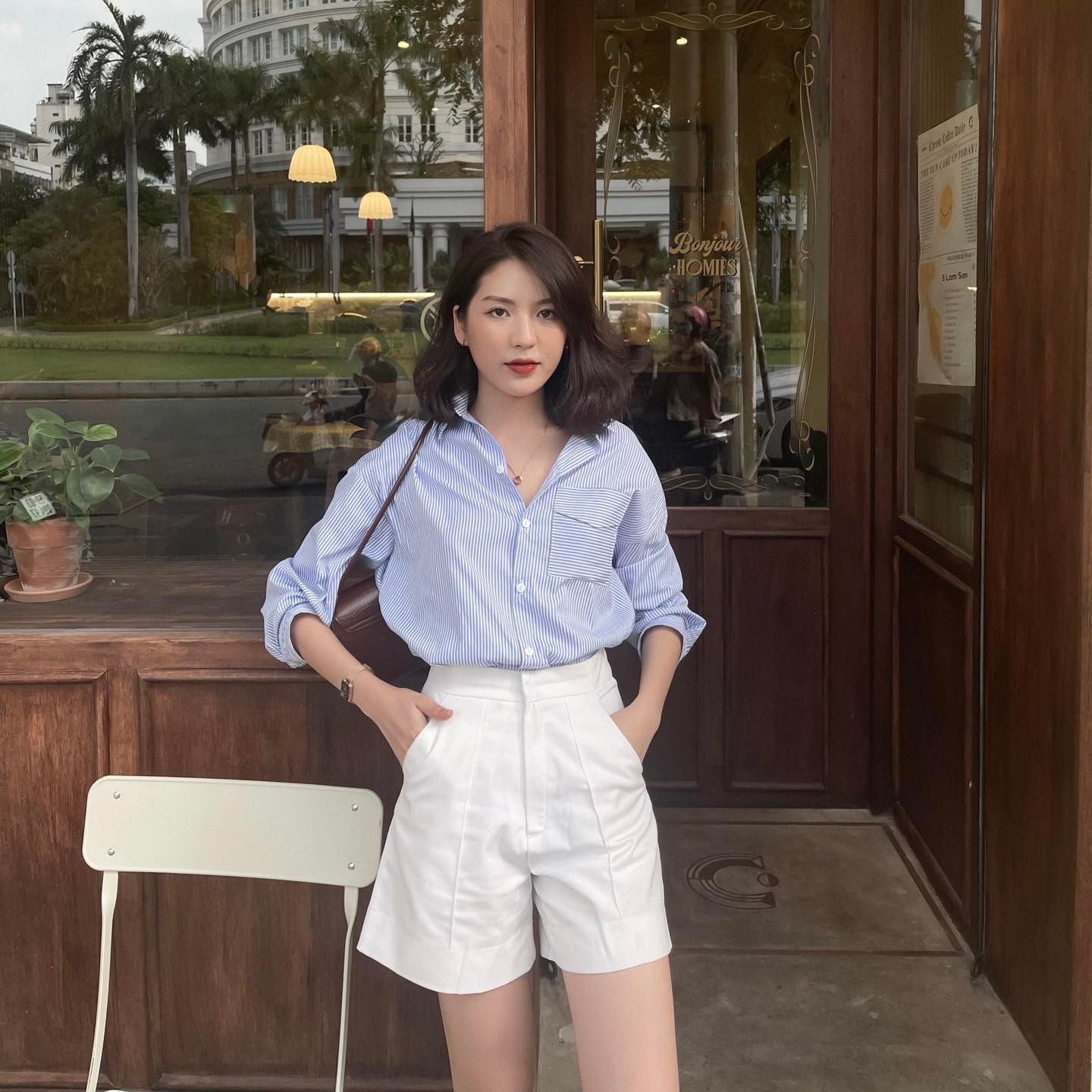 Áo sơ mi tay dài sọc xanh ellyclothing
