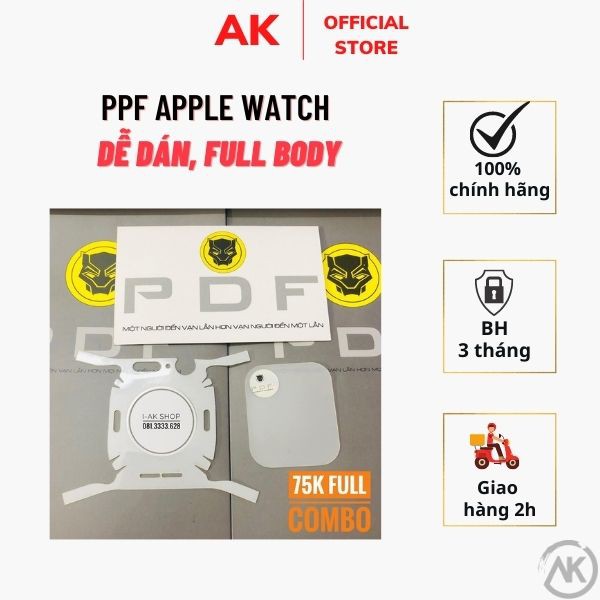 Miếng dán ppf apple watch cao cấp dán full body + mặt kính apple watch
