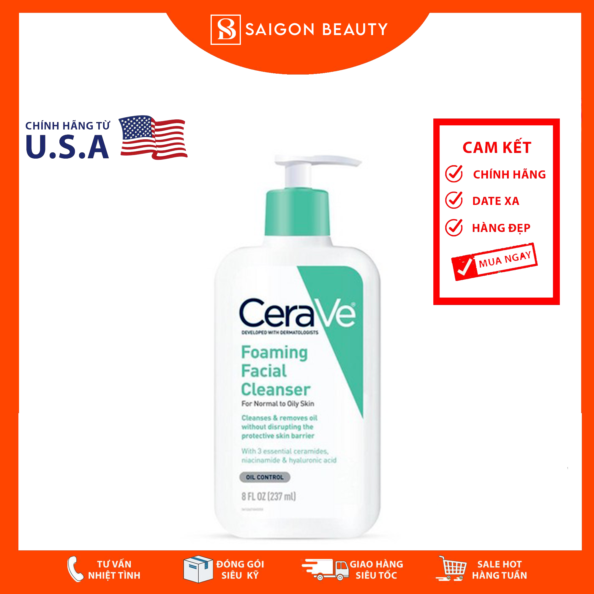 [HCM]Sữa rửa mặt CeraVe Foaming Facial Cleanser