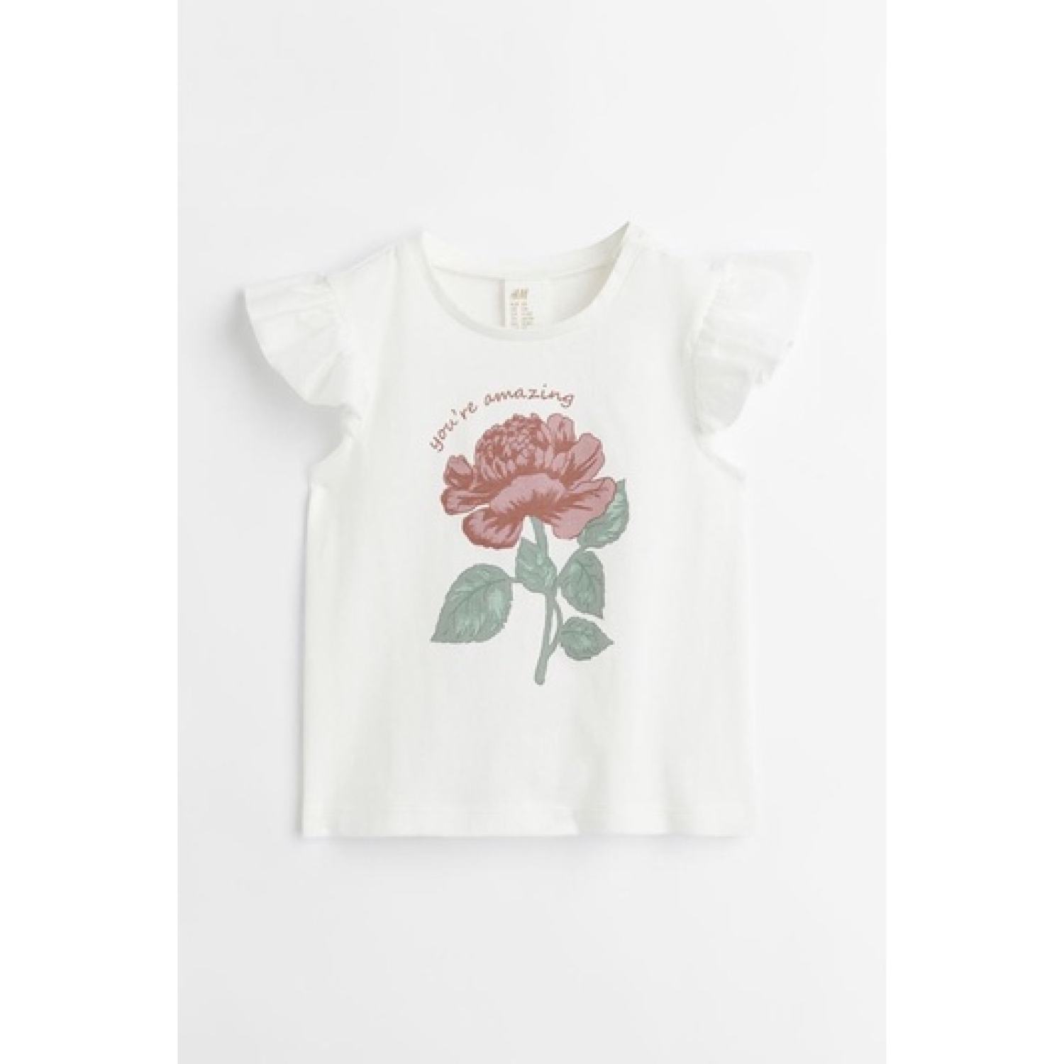 Áo phông H&M trắng hoa hồng siêu xinh cho bé gái