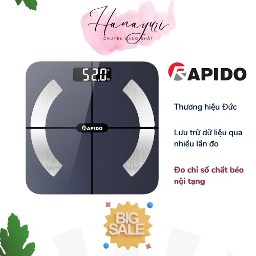 Cân sức khoẻ điện tử thông minh rapido rsb02-s có bluetooth-hàng chính hãng