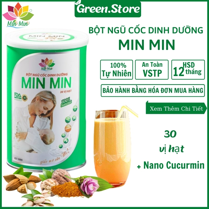 500g NGŨ CỐC LỢI SỮA MIN MIN 30 vị hạt + Nano Cucurmin -Sữa về sau 3- 5 ngày sử dụng
