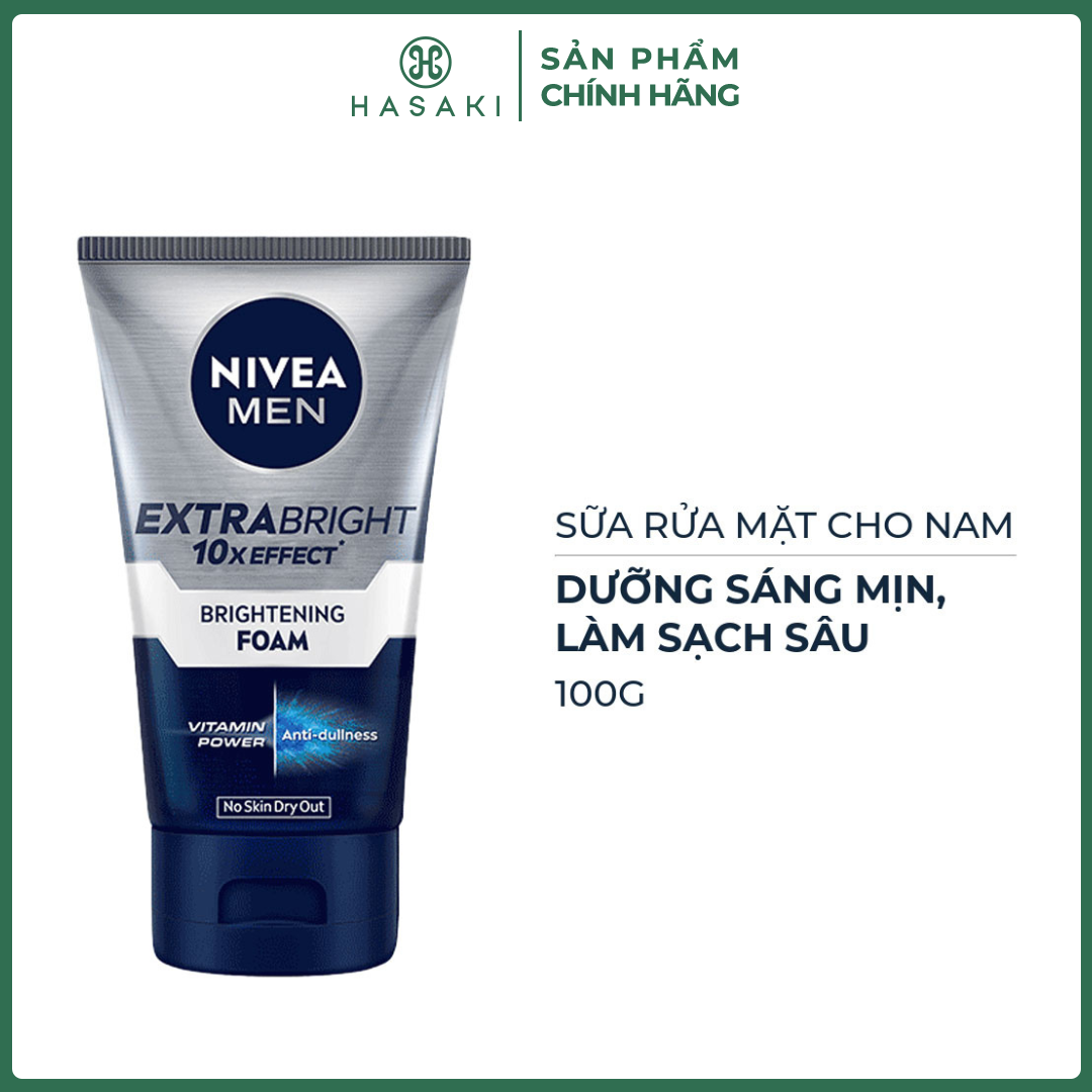 Sữa Rửa Mặt Nivea Men Giúp Sáng Da Cho Nam 100g Men Extra White Deep Clean Foam Hasaki Sản Phẩm Chính Hãng