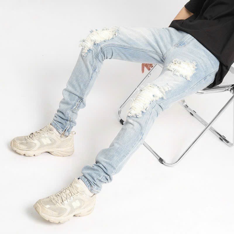 Quần Jean Nam Vá Da Rập Nổi Nuba36, quần bò màu xanh cao cấp ống côn dáng skinny from ôm phong cách trẻ