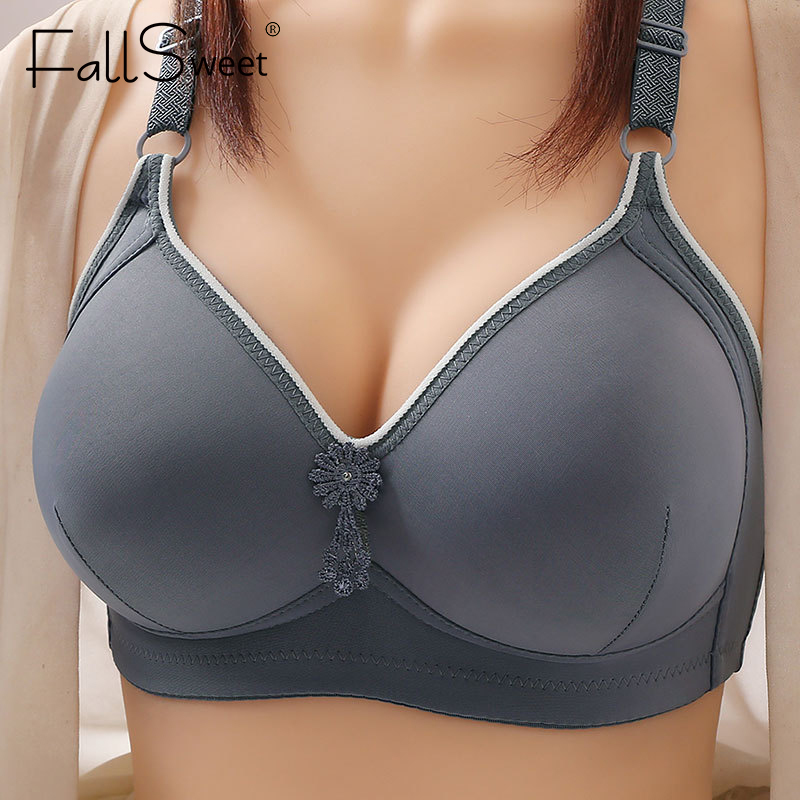 FallSweet Phụ Nữ Plus Kích Thước Áo Lót Không Có Dây Thoải Mái Quần Lót Đẩy Lên Quần Lót Mềm Mại Mỏng Cúp Trung Niên Và Người Cao Tuổi