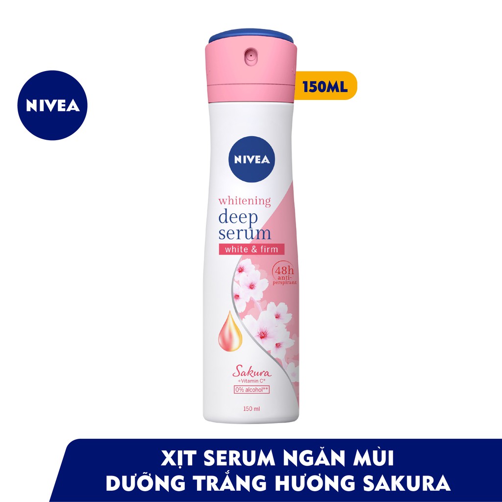Xịt Ngăn Mùi Nivea Serum Trắng Mịn Hương Hoa Anh Đào Sakura (150ml)