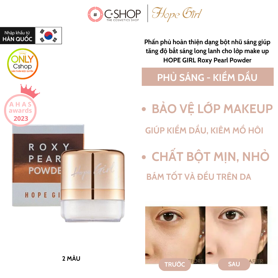 Phấn phủ hoàn thiện dạng bột nhũ sáng giúp tăng độ bắt sáng long lanh cho lớp make up HOPE GIRL Roxy Pearl Powder