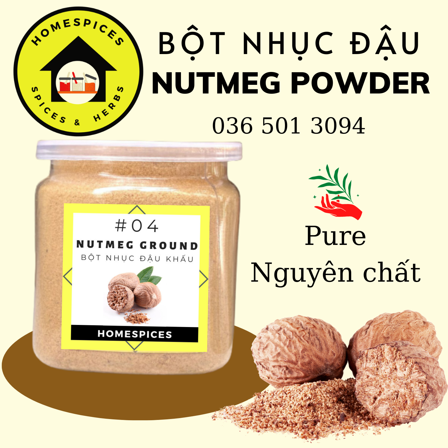 (VOUCHER FREESHIP BÊN DƯỚI)  Bột nhục đậu khấu - Nutmeg powder  nguyên chất nhập từ USA HOMESPICES gia vị của mọi nhà - gia vị nấu ăn nhà bếp - gia vị nấu món tây - bột gia vị - bột nhục đậu - bột làm bánh - homespices