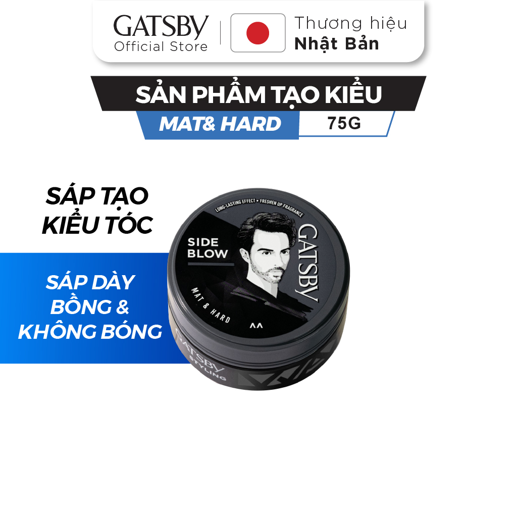 Sáp vuốt tóc GATSBY Styling Wax Mat & Hard B, tạo kiểu tóc dày bồng & không bóng giữ nếp 8h, 75g