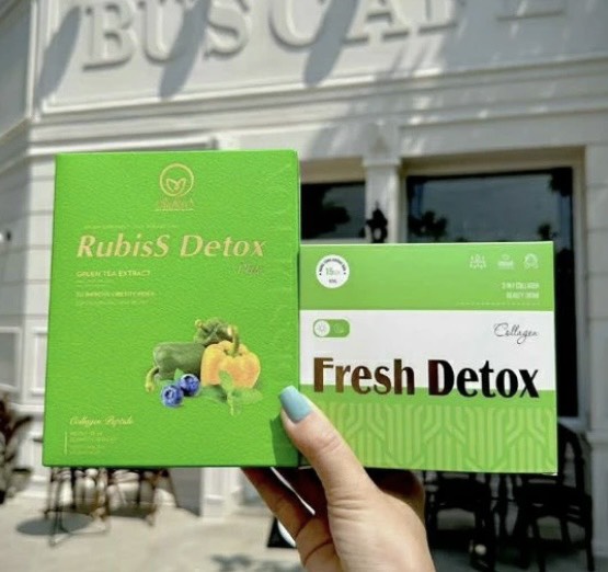 Rubiss detox plus collagen, giảm cân rubiss detox collagen chính hãng hộp 15 gói tặng kèm hộp fresh detox
