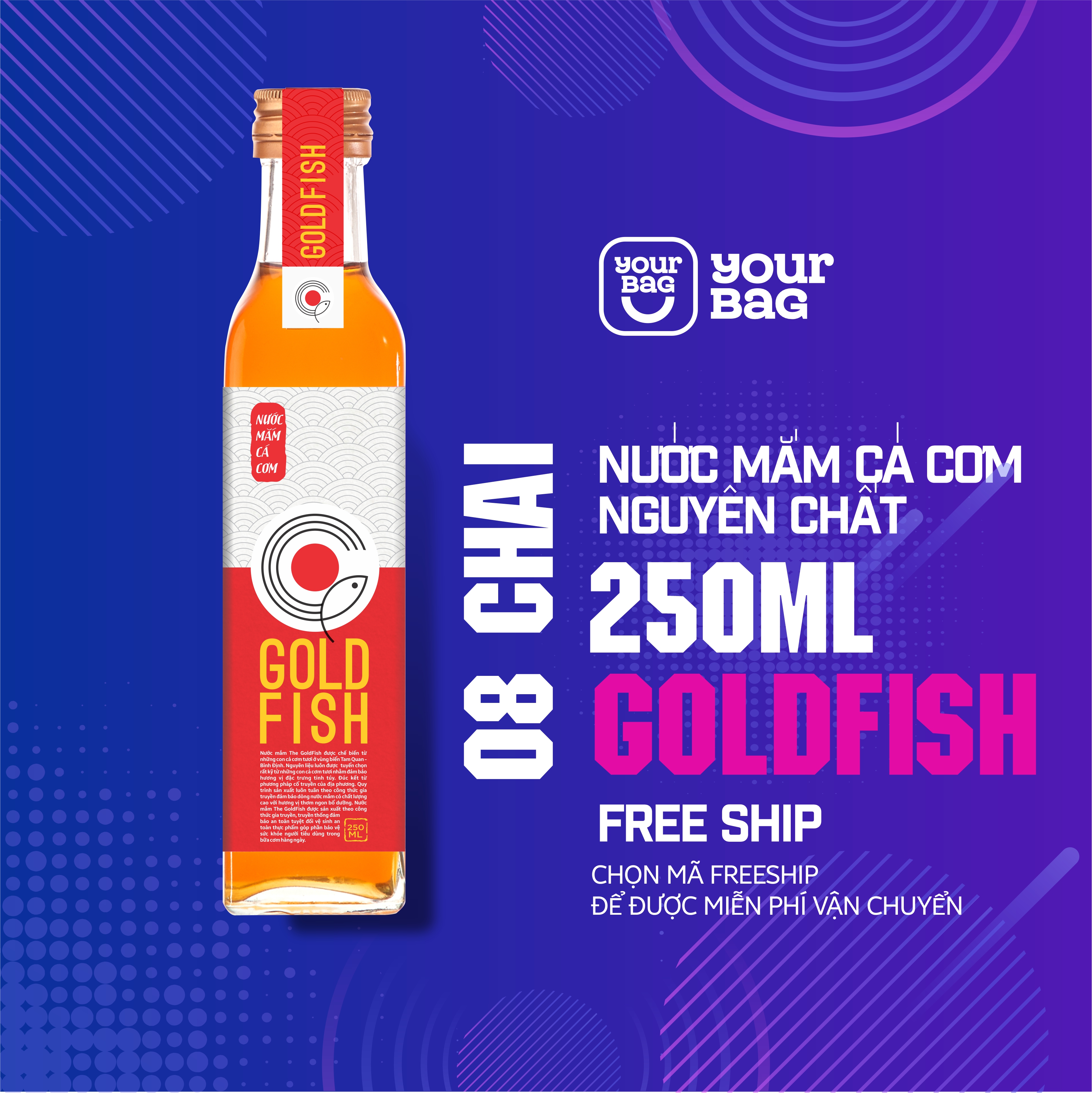 Nước mắm cá cơm nguyên chất Gold Fish (8Chai x 250ml), Hương vị truyền thống, Sản Vật Địa Phương Bình Định - Nước mắm.