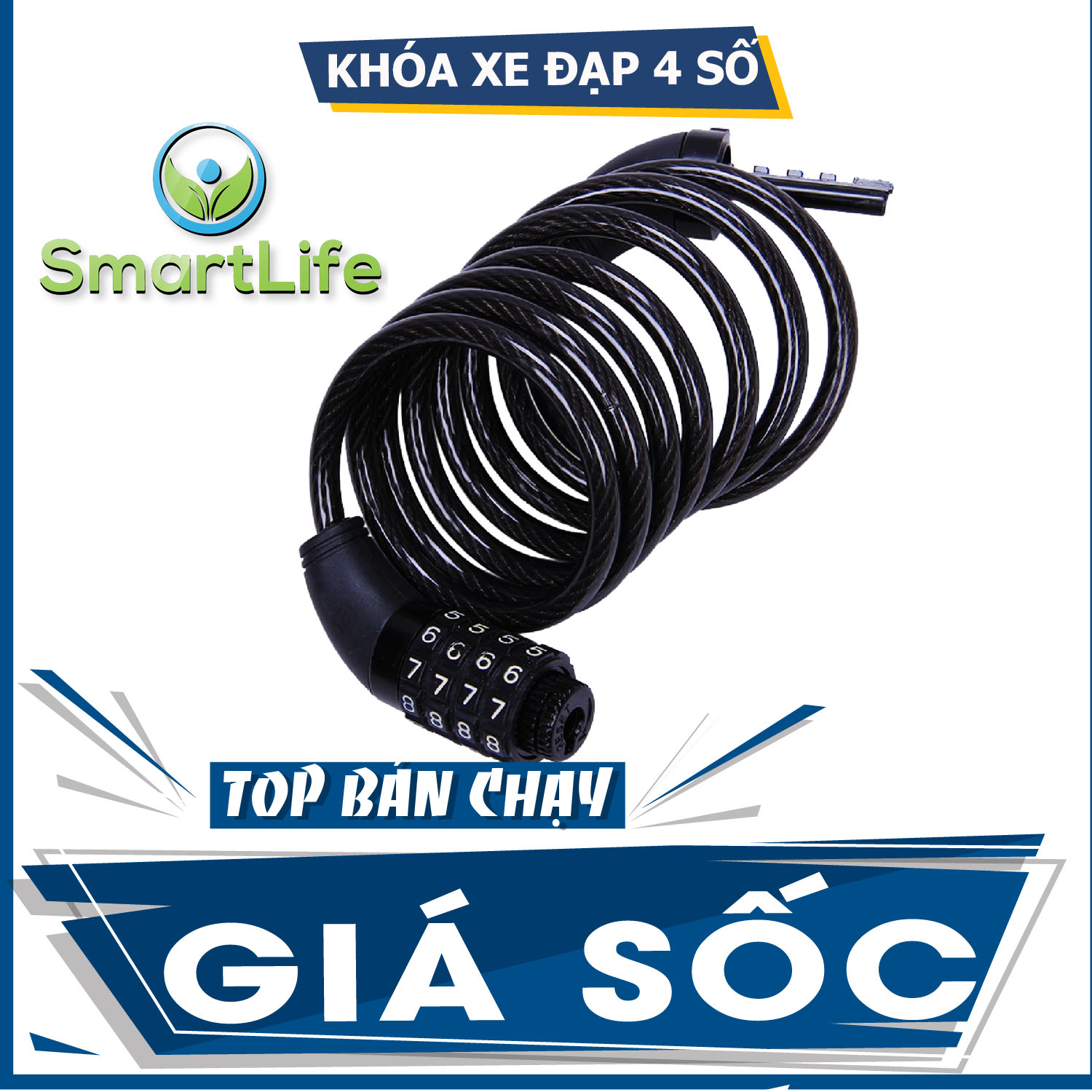 [LOẠI XỊN] Khoá dây xe đạp, khóa xe đạp, khóa dây xe đạp 4 số - Dây khóa số ZOLI - Khóa chống trộm chịu lực tốt bọc nhựa, đổi được mật mã, dây dài 60 cm, đường kính dây cáp 1 cm