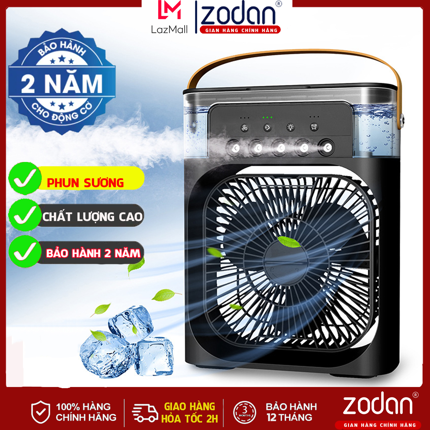   ĐẠT 3 CHUẨN  Quạt hơi nước phun sương để bàn Quạt làm mát không khí Quạt điều hòa Quạt tuần hoàn Quạt mini quạt điện 3 tốc độ gió siêu mát mẻ 5 vòi phun sương có đèn Led 7 màu Bảo hành 1 đổi 1 